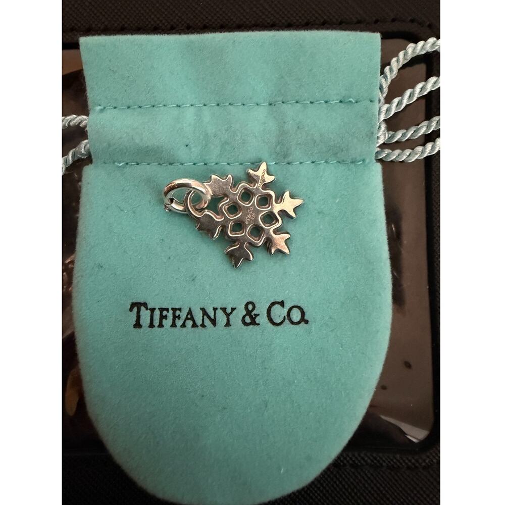 Tiffany & Co Stamped 925 Silver Rare Snowflake Charm with Spring Ring + Pouch
